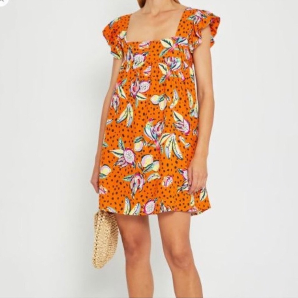 NWT Kourt Aria Core Seasonal Tropical Mini Dress  size small linen rayon blend